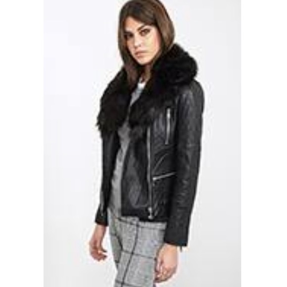 Forever 21 FAUX FUR TRIMMED MOTO JACKET - Picture 4 of 10